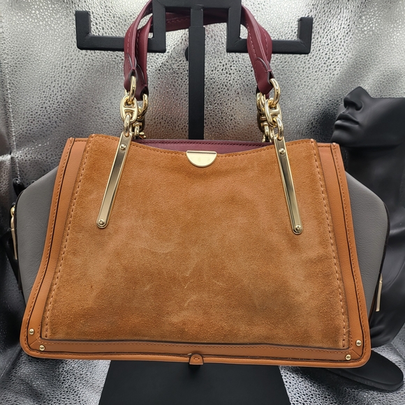 Coach Tan, Gray, and Plum Color Leather and Suade Bag with Sophisticated Design. - Picture 4 of 6